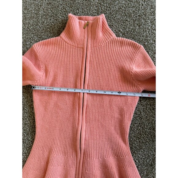 Boston Proper Rib Peplum Full Zip Cardigan Mock Neck in CORAL Pink Sz Small Wome - Picture 5 of 7
